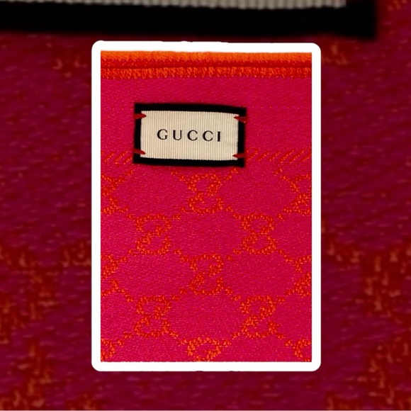 NWT Gucci Orange x Pink Jacquard GG Monogram Logo Wool Scarf - Picture 5 of 5